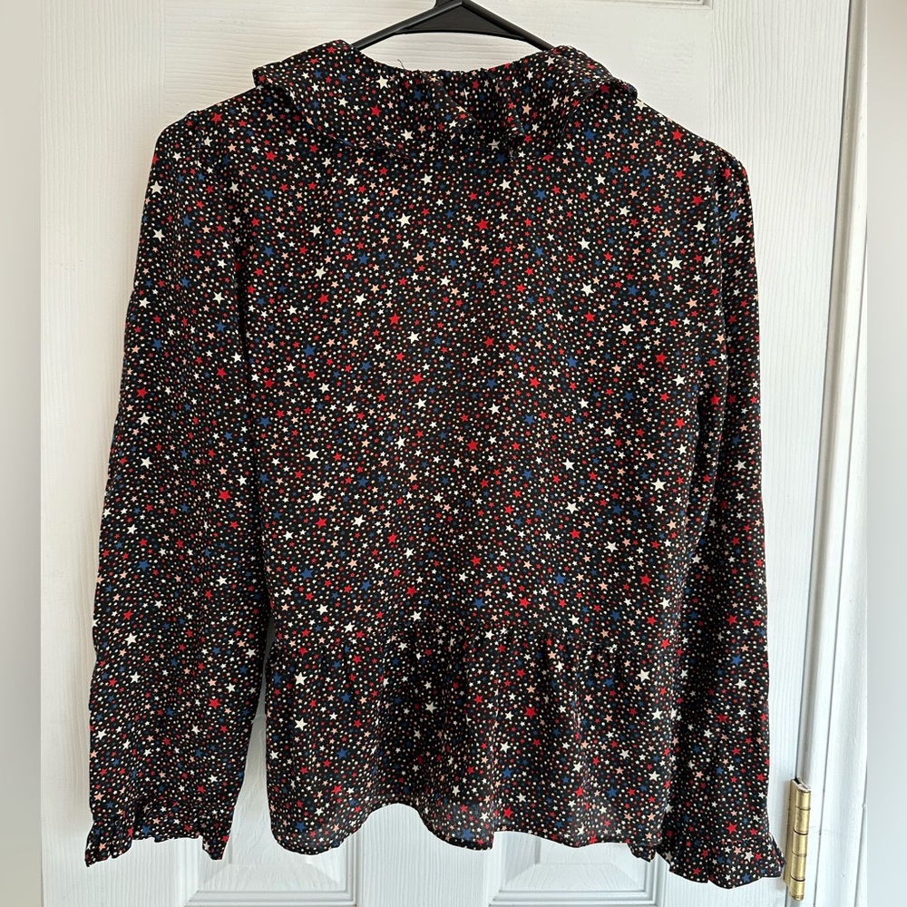 Madewell Women’s Small 100% Silk Ruffle Hem Wrap Blouse Starry Night - Picture 8 of 8